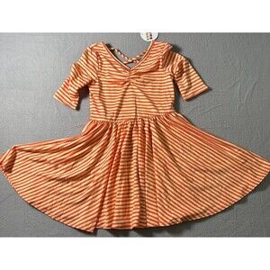 NEW Dot Dot Smile Girls Orange Stripe Twirl Dress Criss Cross Back Size 3/4
